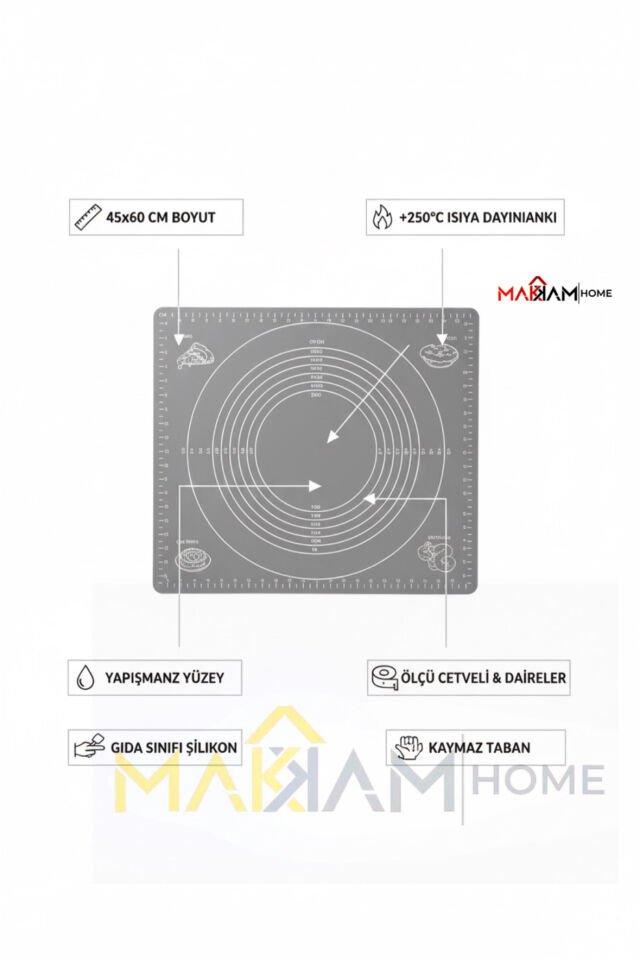 Büyük Boy Silikon Hamur Açma Matı Büyük Ölçü (45x65) Yapışmaz Hamur Açma Zemini
