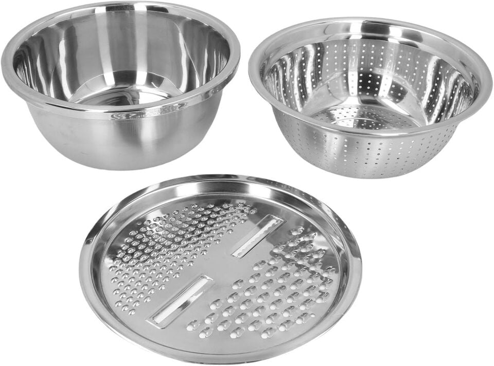 Paslanmaz Çelik Mutfak Seti 3'ü 1 Arada Salata Kasesi, Çok Amaçlı Süzgeç, Sebze Rendesi