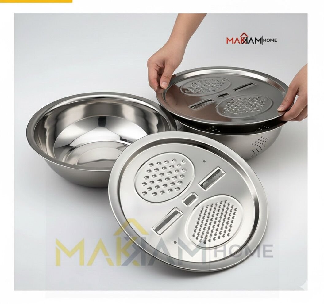 Paslanmaz Çelik Mutfak Seti 3'ü 1 Arada Salata Kasesi, Çok Amaçlı Süzgeç, Sebze Rendesi