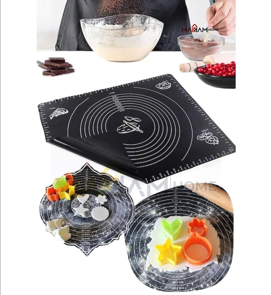 Siyah Silikon Mutfak Seti (Hamur Matı + 6'lı Silikon Spatula + Pişirme Matı)