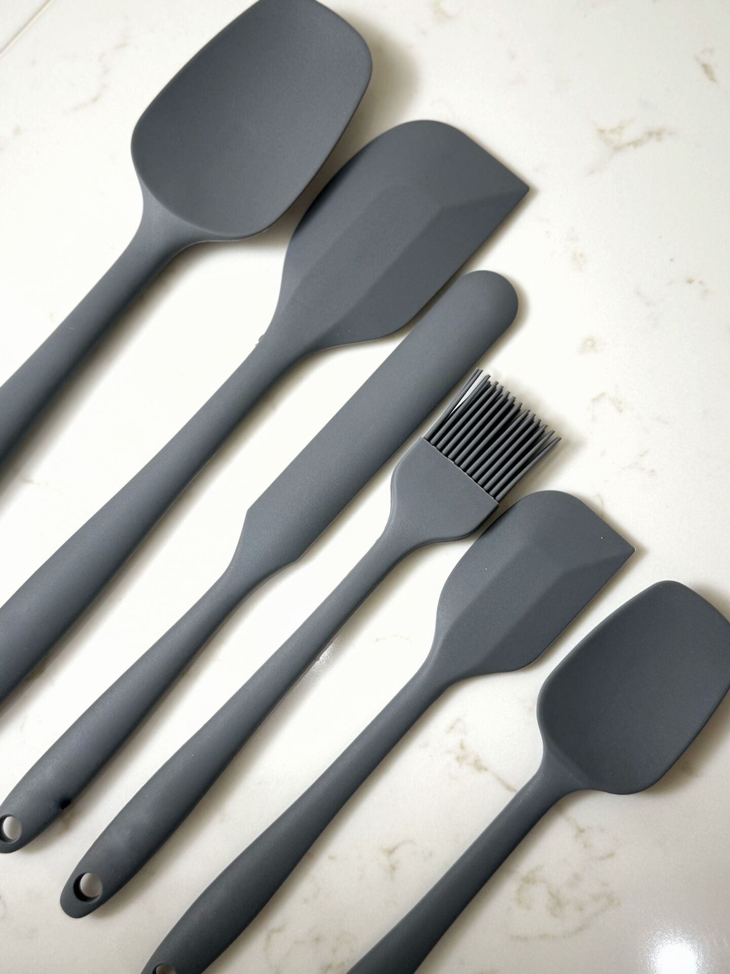 Makkam Home 6'lı Gri Spatula Seti Yanmaz Yapışmaz Mutfak Pasta Slikon Yumurta Fırçası Kaşık Bıçak