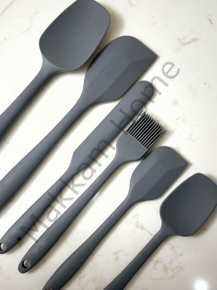 Makkam Home 6'lı Gri Spatula Seti Yanmaz Yapışmaz Mutfak Pasta Slikon Yumurta Fırçası Kaşık Bıçak