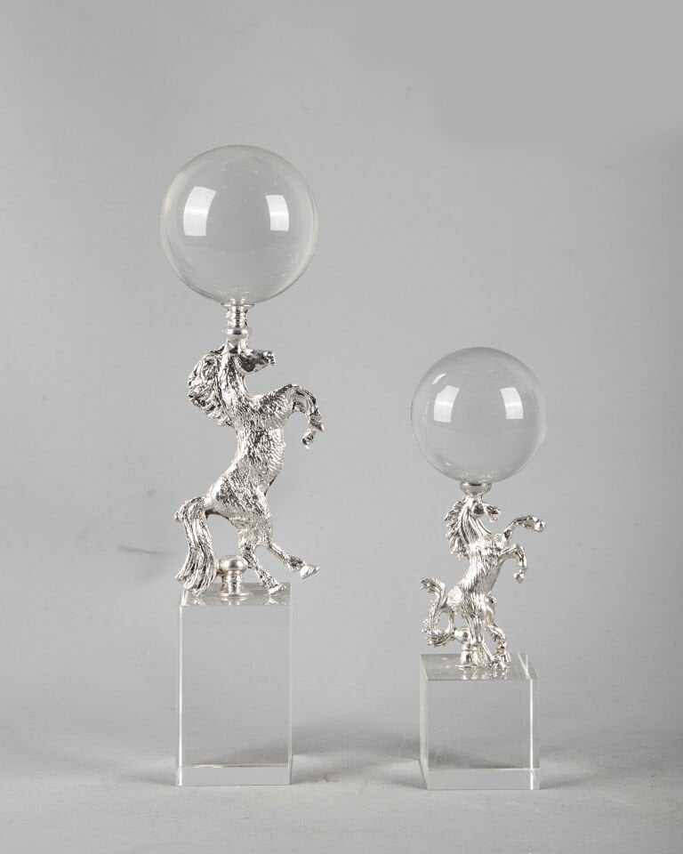 Makkam Home Metal Gümüş Atlı Küre 2'li Takım