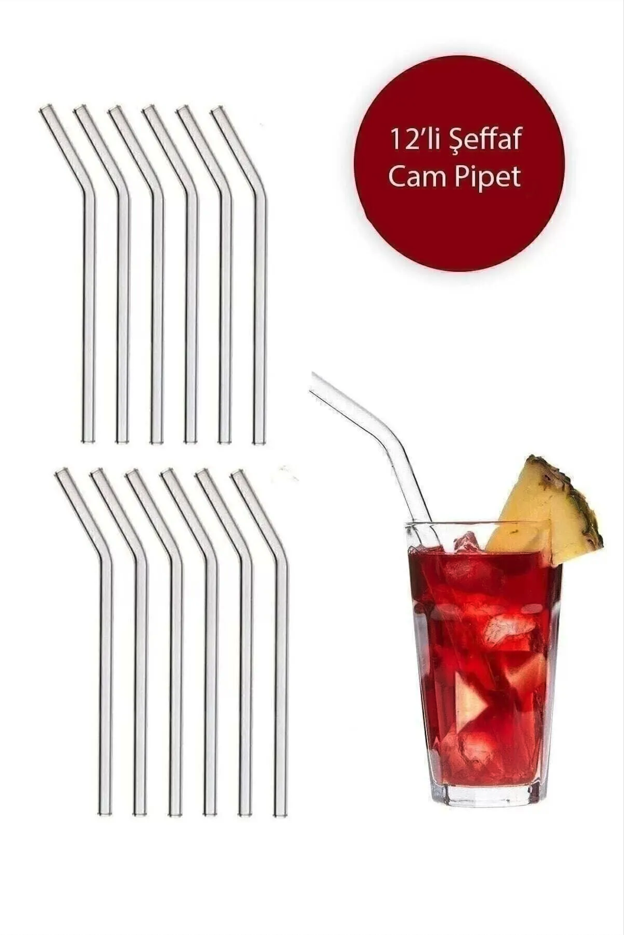 12'li Şeffaf Eğimli Cam Pipet