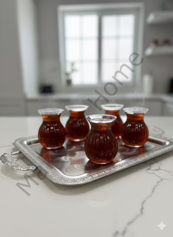 Lale Formlu Kristal Kesim Çay Bardağı (6'lı)