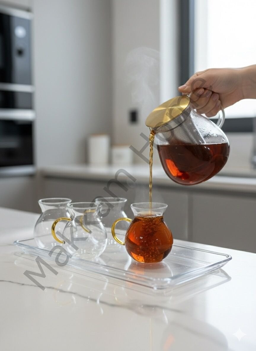 Altın Kulplu Borosilikat Çay Bardağı