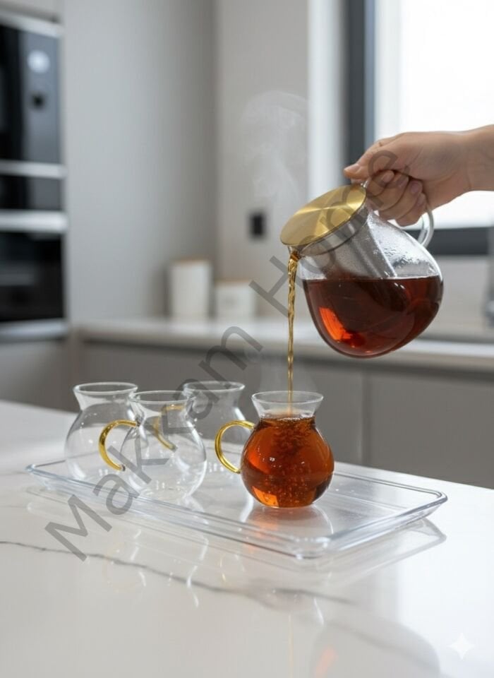 Altın Kulplu Borosilikat Çay Bardağı