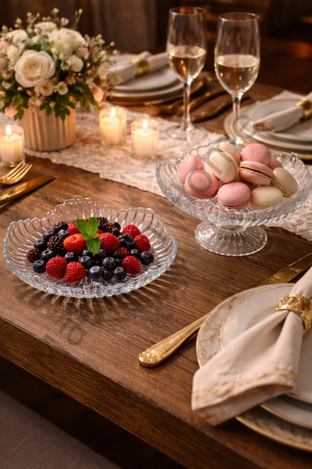 Elmas Kesim Ayaklı Cam Servis Tabağı