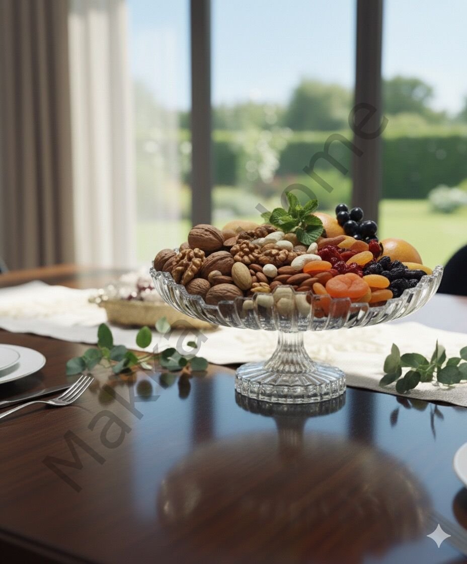 Elmas Kesim Ayaklı Cam Servis Tabağı