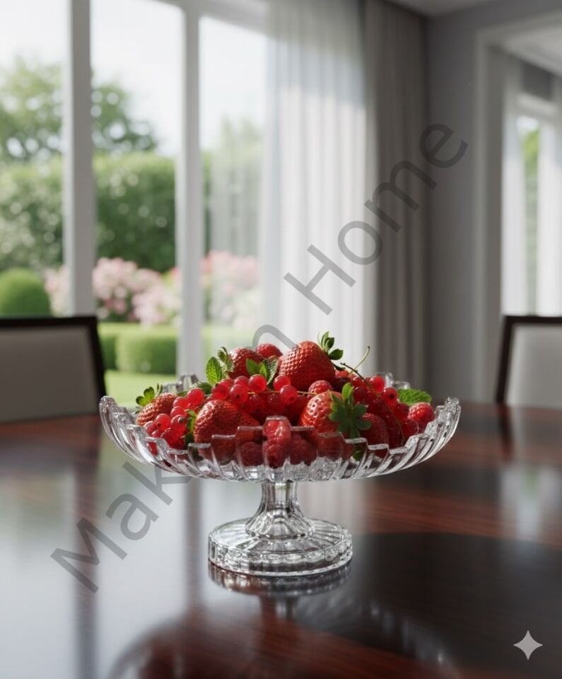 Elmas Kesim Ayaklı Cam Servis Tabağı