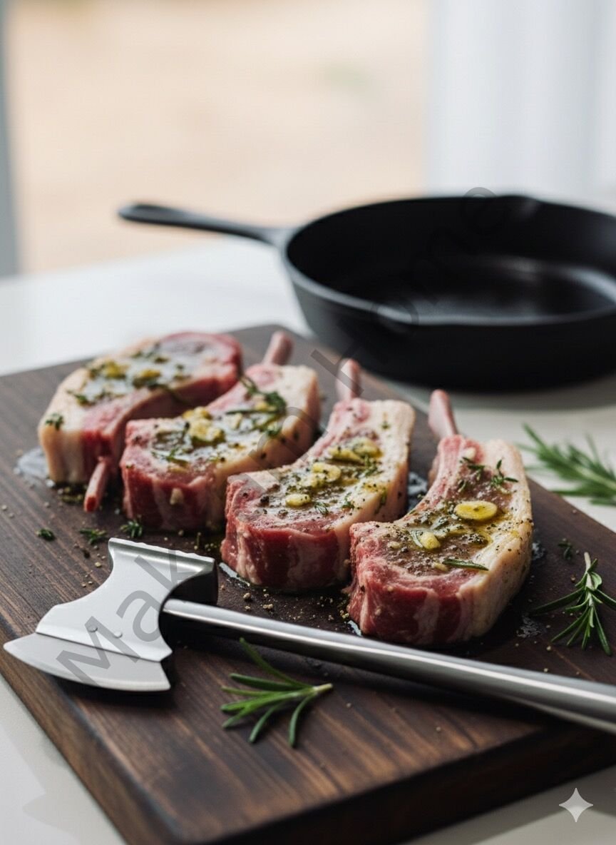 Makkam Home Profesyonel Paslanmaz Çelik Çift Taraflı Mutfak Baltası