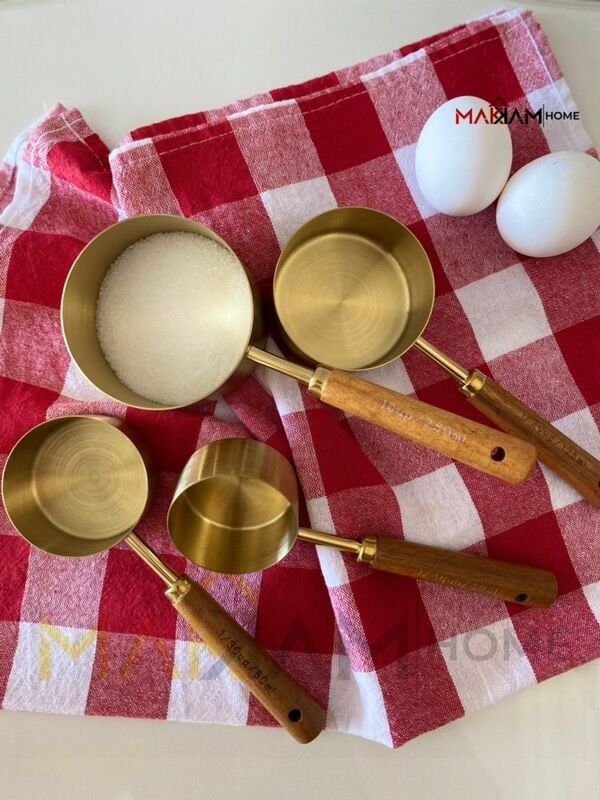 Premium Altın & Ahşap 4'lü Ölçü Kabı Seti