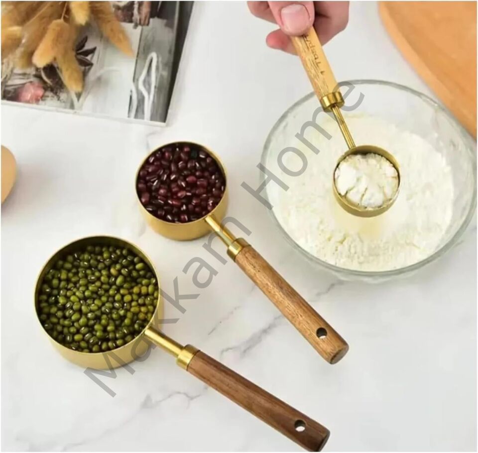 Premium Altın & Ahşap 4'lü Ölçü Kabı Seti