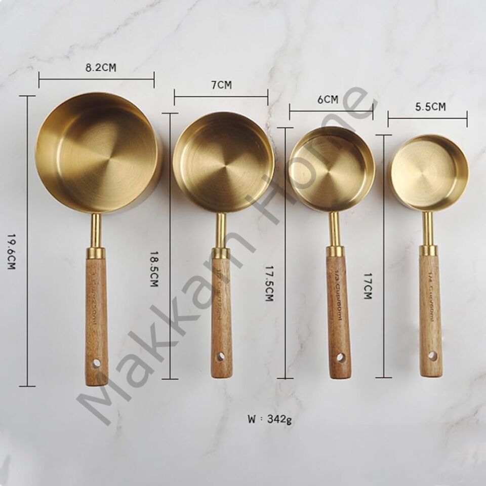 Premium Altın & Ahşap 4'lü Ölçü Kabı Seti